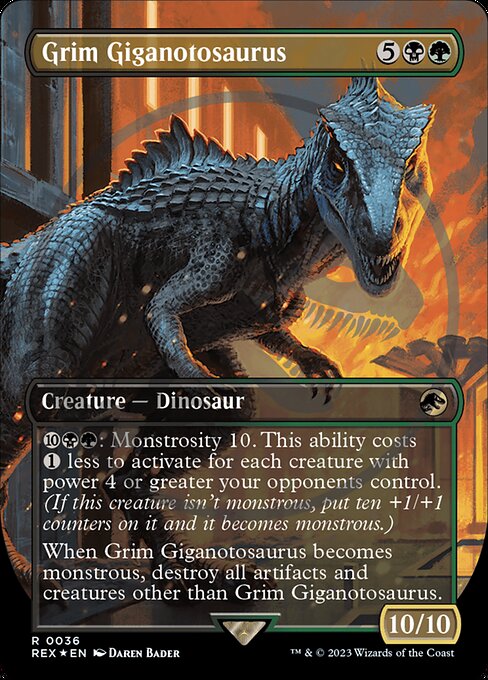【エンボスFoil】【ボーダレス】【Foil】【EN】残忍なギガノトサウルス/Grim Giganotosaurus [REX] 金R No.36