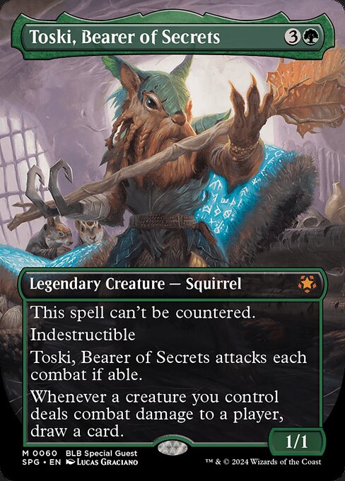 【ボーダレス】【Foil】【EN】秘密を知るもの、トスキ/Toski, Bearer of Secrets [SPG] 緑M No.60