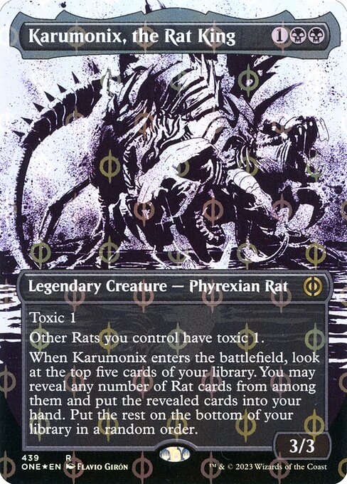 【ショーケース】【ボーダレス】【Foil】【EN】ネズミの王、カルモニクス/Karumonix, the Rat King [ONE] 黒R No.439