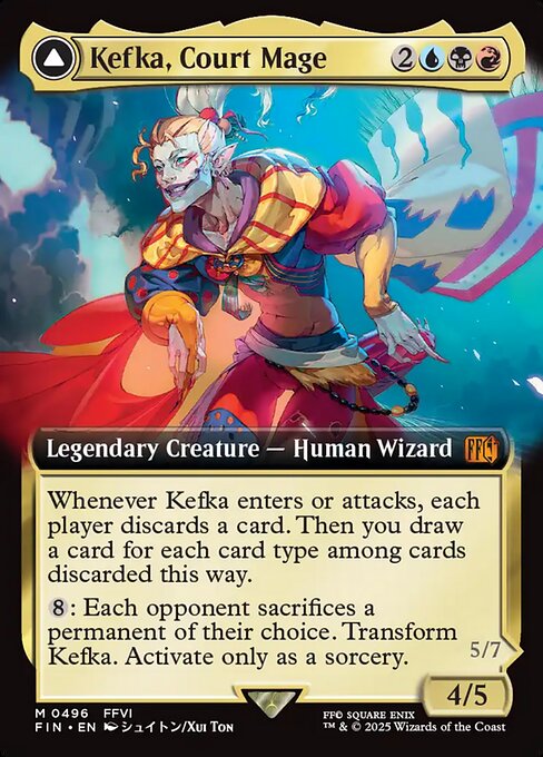 【拡張アート】【Foil】【EN】人造魔導士、ケフカ // 破壊の化身、ケフカ/Kefka, Court Mage // Kefka, Ruler of Ruin [FIN] 金M No.496