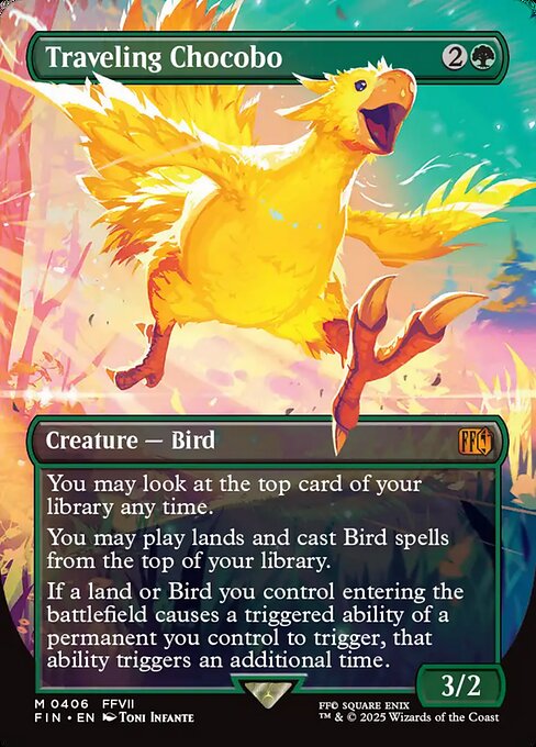 【ボーダレス】【Foil】【EN】旅するチョコボ/旅するチョコボ/Traveling Chocobo [FIN] 緑M No.406