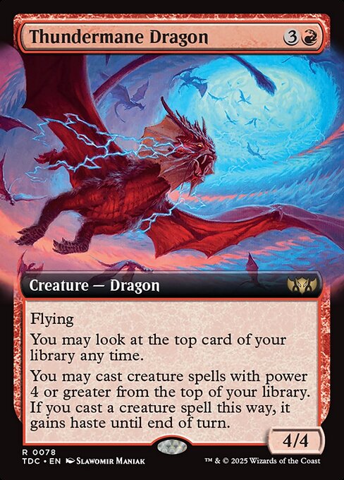 【拡張アート】【EN】雷たてがみの龍/Thundermane Dragon [TDC] 赤R No.78
