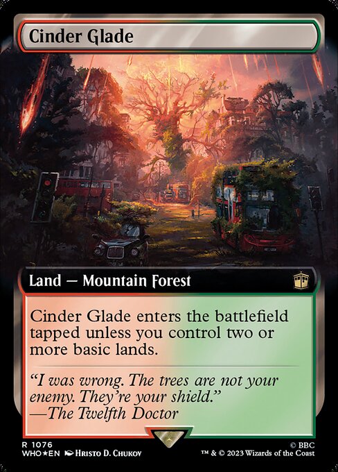 【サージFoil】【拡張アート】【Foil】【EN】燃えがらの林間地/Cinder Glade [WHO] 無R No.1076