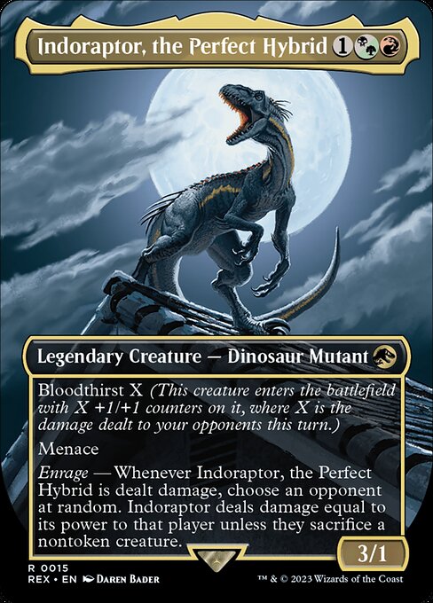 【ボーダレス】【Foil】【EN】究極のハイブリッド恐竜、インドラプトル/Indoraptor, the Perfect Hybrid [REX] 金R No.15