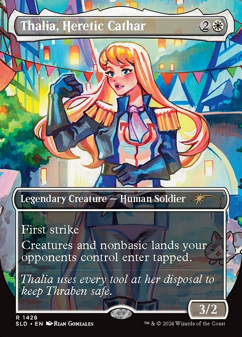 【ボーダレス】【Foil】【EN】異端聖戦士、サリア/Thalia, Heretic Cathar [SLD] 白R No.1428