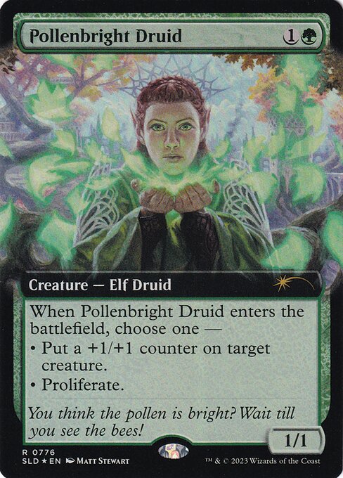 【拡張アート】【Foil】【EN】花粉光のドルイド/Pollenbright Druid [SLD] 緑R No.776