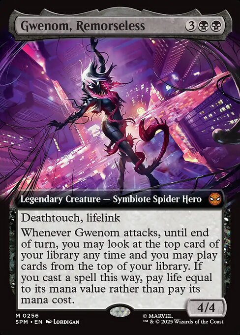 【拡張アート】【Foil】【EN】情け容赦無き者、グウェノム/Gwenom, Remorseless [SPM] 黒M No.256