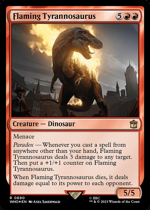 【サージFoil】【Foil】【EN】燃え盛るティラノサウルス/Flaming Tyrannosaurus [WHO] 赤R No.690