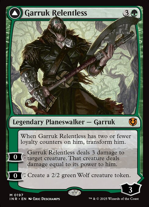 【Foil】【EN】情け知らずのガラク // ヴェールの呪いのガラク/Garruk Relentless // Garruk, the Veil-Cursed [INR] 緑M No.197