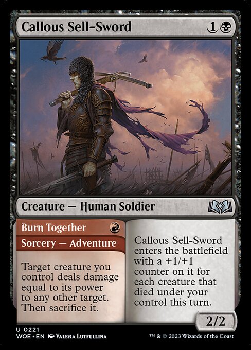 【Foil】【EN】無感情の売剣 // 合同火葬/Callous Sell-Sword // Burn Together [WOE] 黒U No.221
