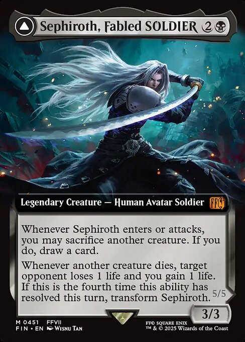 【拡張アート】【Foil】【EN】威名のソルジャー、セフィロス // 片翼の天使、セフィロス/Sephiroth, Fabled SOLDIER // Sephiroth, One-Winged Angel [FIN] 黒M No.451
