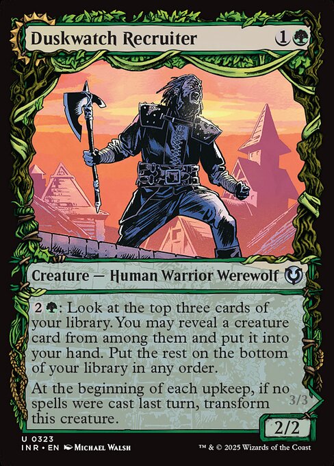 【ショーケース】【Foil】【EN】薄暮見の徴募兵 // 爪の群れの咆哮者/Duskwatch Recruiter // Krallenhorde Howler [INR] 緑U No.323