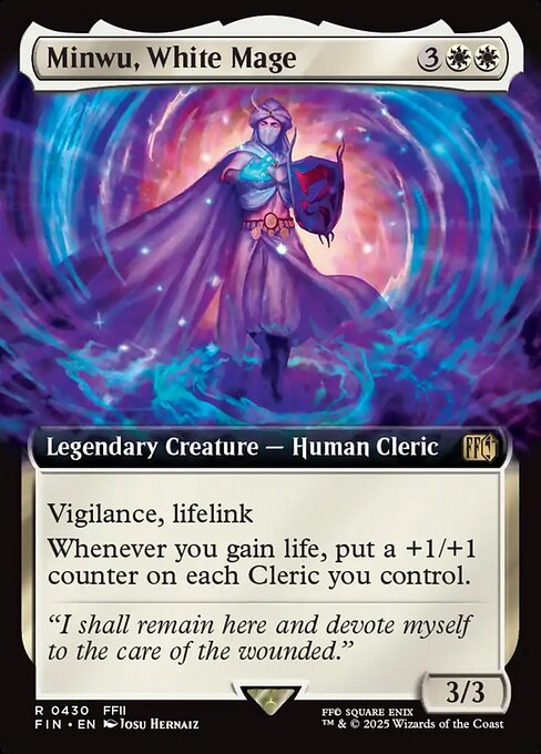 【拡張アート】【Foil】【EN】白魔導師、ミンウ/Minwu, White Mage [FIN] 白R No.430