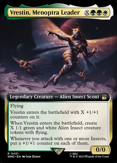 【拡張アート】【Foil】【EN】メノプトラの指導者、ヴレスティン/Vrestin, Menoptra Leader [WHO] 金R No.451