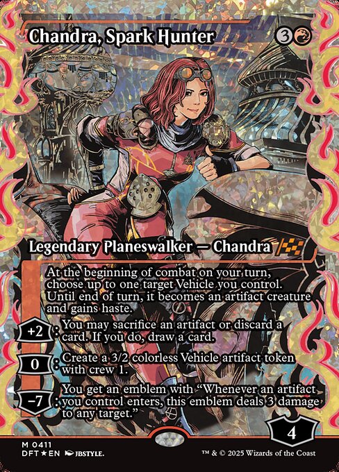 【ショーケース】【フラクチャーFoil】【EN】灯を追う者、チャンドラ/Chandra, Spark Hunter [DFT] 赤M No.411