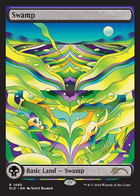 【フルアート】【Foil】【EN】沼/Swamp [SLD] 土地R No.1480
