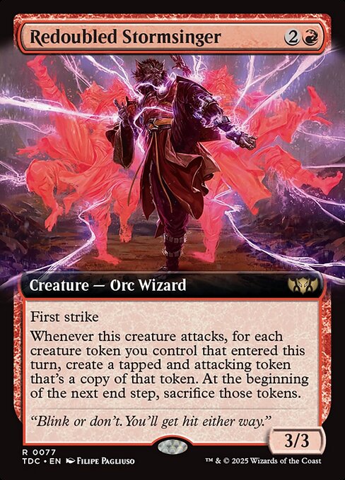 【拡張アート】【Foil】【EN】倍増の嵐唱者/Redoubled Stormsinger [TDC] 赤R No.77