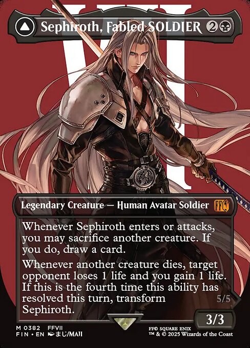【ボーダレス】【Foil】【EN】威名のソルジャー、セフィロス // 片翼の天使、セフィロス/Sephiroth, Fabled SOLDIER // Sephiroth, One-Winged Angel [FIN] 黒M No.382