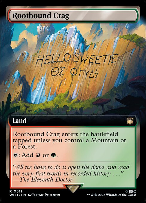 【拡張アート】【Foil】【EN】根縛りの岩山/Rootbound Crag [WHO] 無R No.511