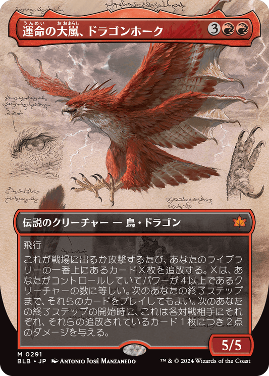 【ショーケース】【Foil】【JP】運命の大嵐、ドラゴンホーク/Dragonhawk, Fate's Tempest [BLB] 赤M No.291