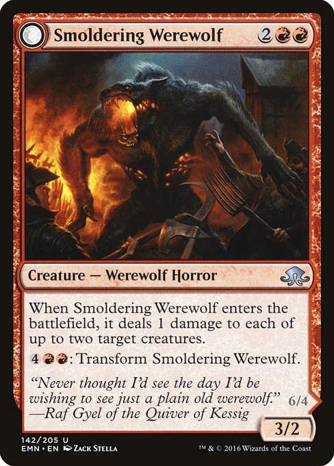 【Foil】【EN】Smoldering Werewolf // Erupting Dreadwolf [EMN] 混U No.142