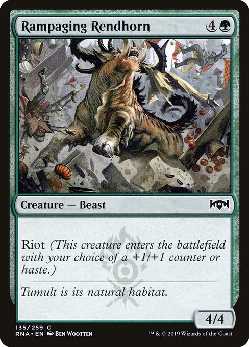 【Foil】【EN】暴れ回る裂き角/Rampaging Rendhorn [RNA] 緑C No.135
