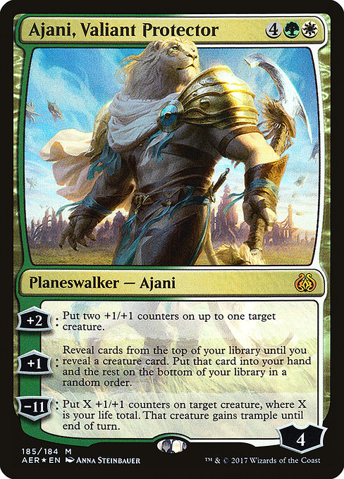 【Foil】【EN】勇敢な守護者、アジャニ/Ajani, Valiant Protector [AER] 金M No.185