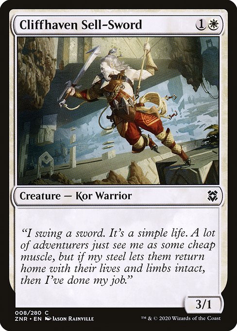 【Foil】【EN】岸壁安息所の売剣/Cliffhaven Sell-Sword [ZNR] 白C No.8