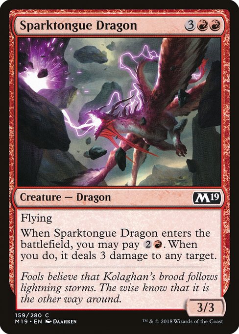 【Foil】【EN】電光吠えのドラゴン/Sparktongue Dragon [M19] 赤C No.159